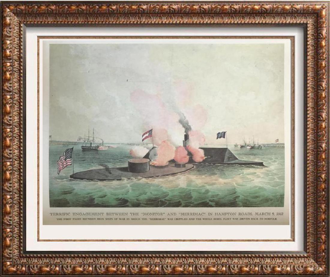 Civil War: Terrific Engagement Between The Monitor And: Civil War: Terrific Engagement Between The Monitor And Maria Mac In Hamilton Road March Ninth 1862 | Medium: Color Lithographic Fine Art Print | Edition #: N/A | Unframed Size: 8x11 | Framed Size: Off