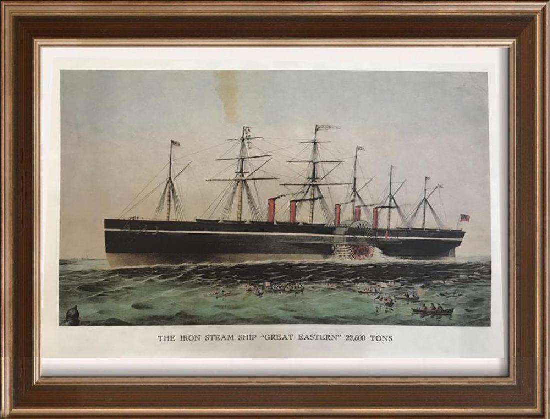 Steam Ships: The Iron Steam Ship Great Eastern 22,500: Steam Ships: The Iron Steam Ship Great Eastern 22,500 Tons | Medium: Color Lithographic Fine Art Print | Edition #: N/A | Unframed Size: 8x11 | Framed Size: Offered Unframed. Framing presentation if s