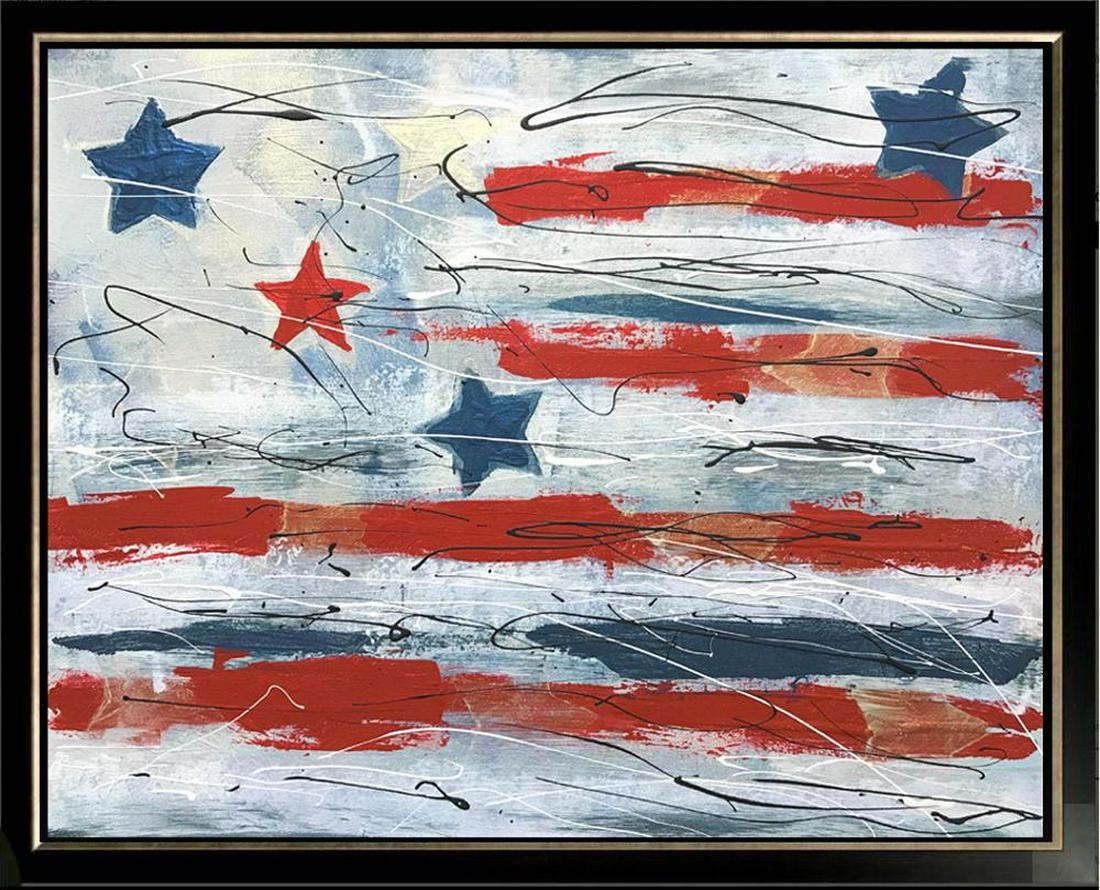 Patriot Series Swahn American Flag Original Canvas: Janet Swahn US Stars & Stripes Flag 16" x 20" Original Painting on Canvas Offered Stretched