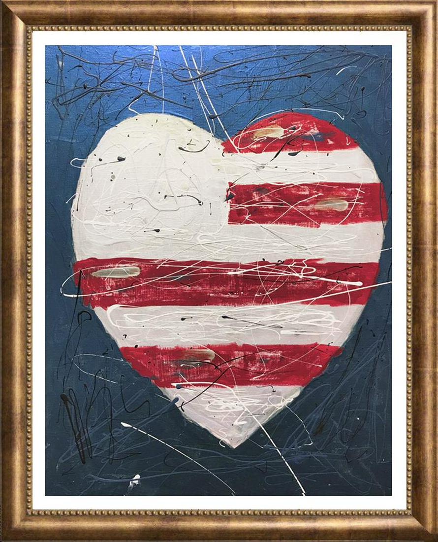 Patriot Series Swahn American Flag Original Canvas: Janet Swahn US Flag Heart 20" x 16" Original Painting on Board Offered Unframed