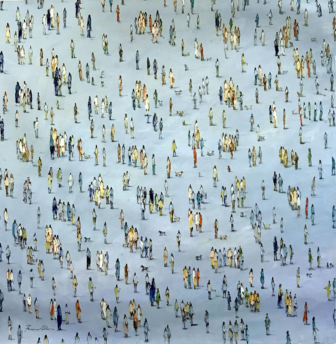 Whimsical Detailed People with Dogs Large Painting (1 of 1)