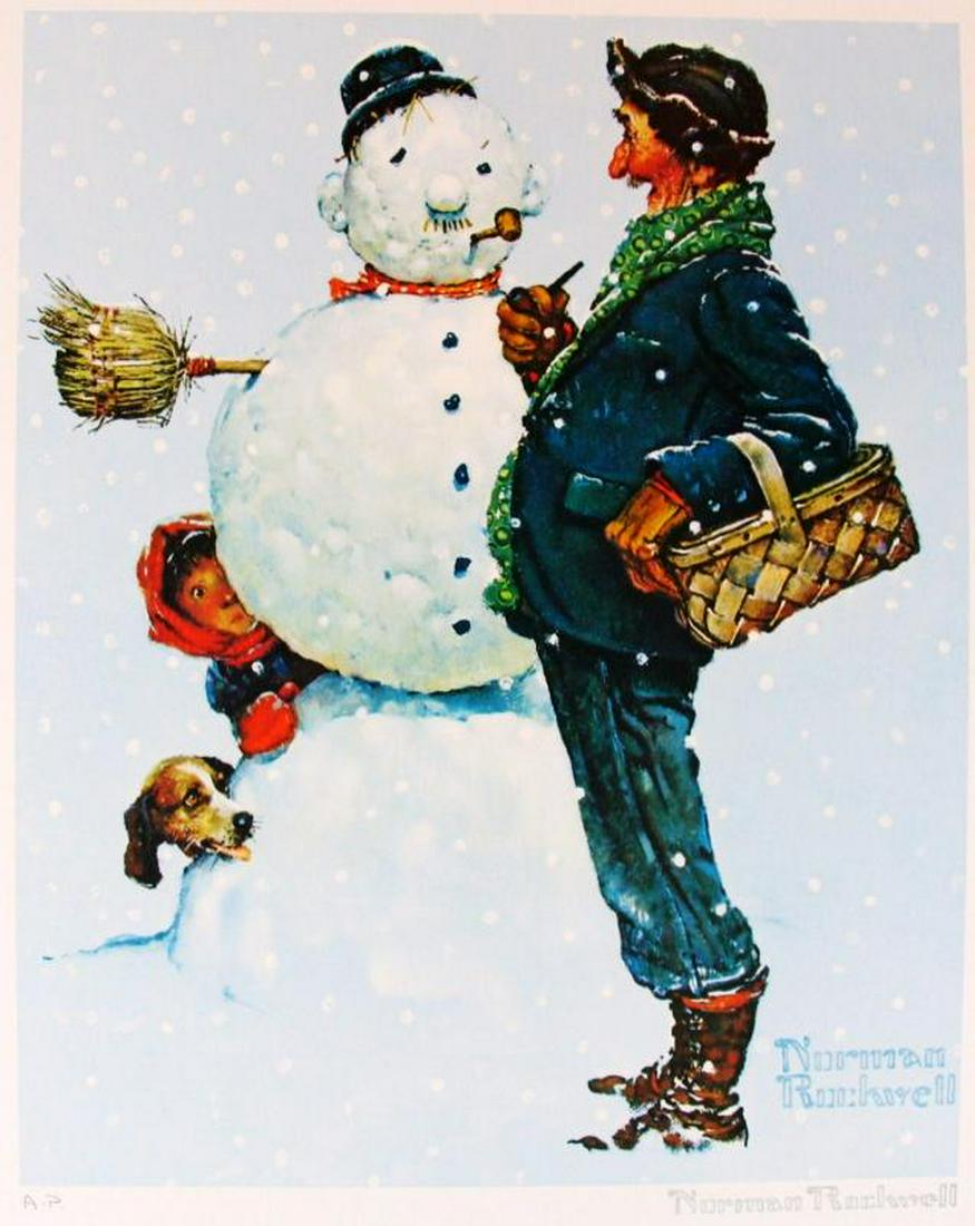 Norman Rockwell Vintage Plate Signed Lithograph Dealer: Norman Rockwell | Title Of Art: Snow Sculpturing | Medium: Plate Signed By The Artist Offset Lithograph On Paper | Edition Size: Ap (Artist'S Proof) | Unframed Size: 25X19 Inches | Framed Size: Unfram