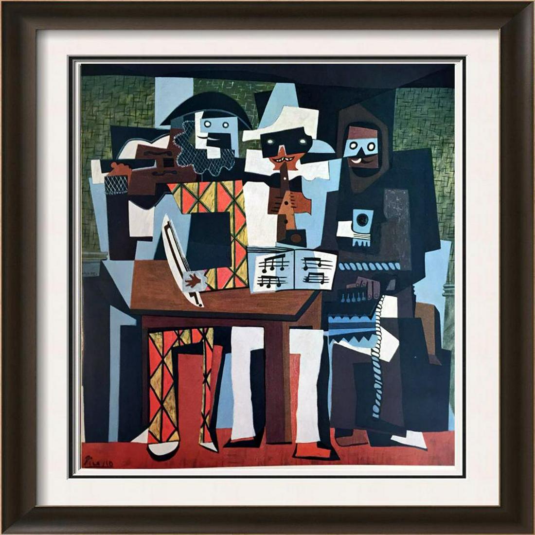 Pablo Picasso Three Musicians c.1921 Fine Art Print: Artist Name: Pablo Picasso | Title of Art: (Plate Six) Three Musicians c.1921 | Medium: Fine Art Print from Museum Artist | Signed in Plate & Unnumbered | Art Size: Approx 9 x 7 | Offered Unframed. Fr