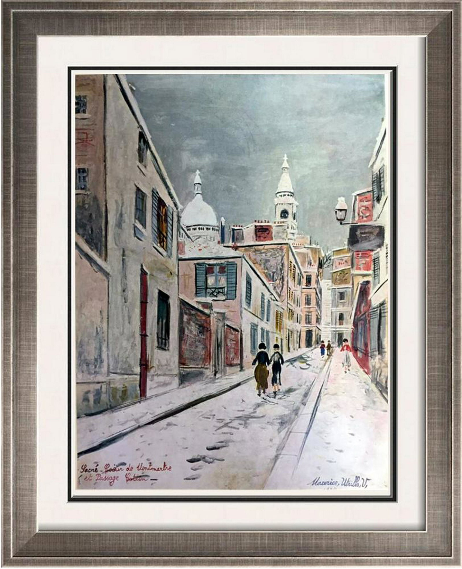 Maurice Utrillo Sacre-Coeur De Montmartre and Passage: Artist Name: Maurice Utrillo | Title of Art: (Plate Fifteen) Sacre-Coeur De Montmartre and Passage Cottin c.1934 | Medium: Fine Art Print from Museum Artist | Signed in Plate & Unnumbered | Art Size: 