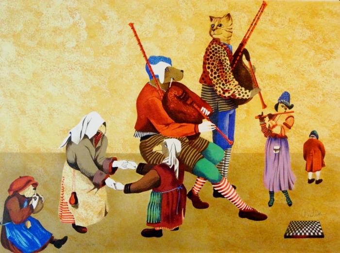 Colorful Cats Naïve Whimsical Musical Signed Art Sale (1 of 3)