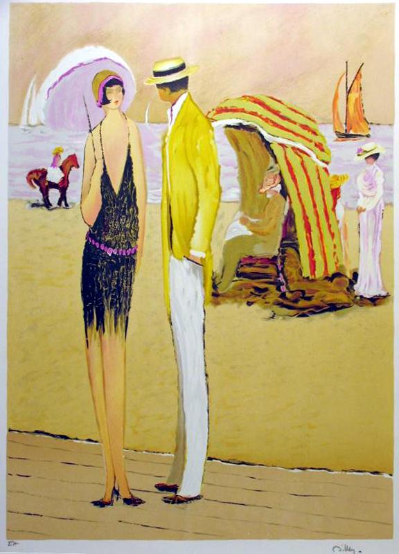1920'S STYLE BEACH SCENE COLORFUL SIGNED LTD ED (1 of 2)