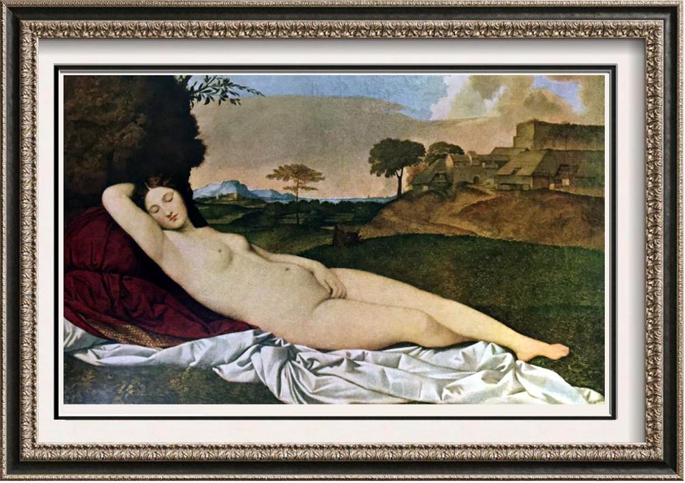 Great Paintings of the Nude Giorgione: Sleeping Venus: Artist Name: Great Paintings of the Nude | Title of Art: (Plate Six) Giorgione: Sleeping Venus c.1508-10 | Medium: Fine Art Print from Museum Artist | Unsigned & Unnumbered | Art Size: Approx 8 x 10 |