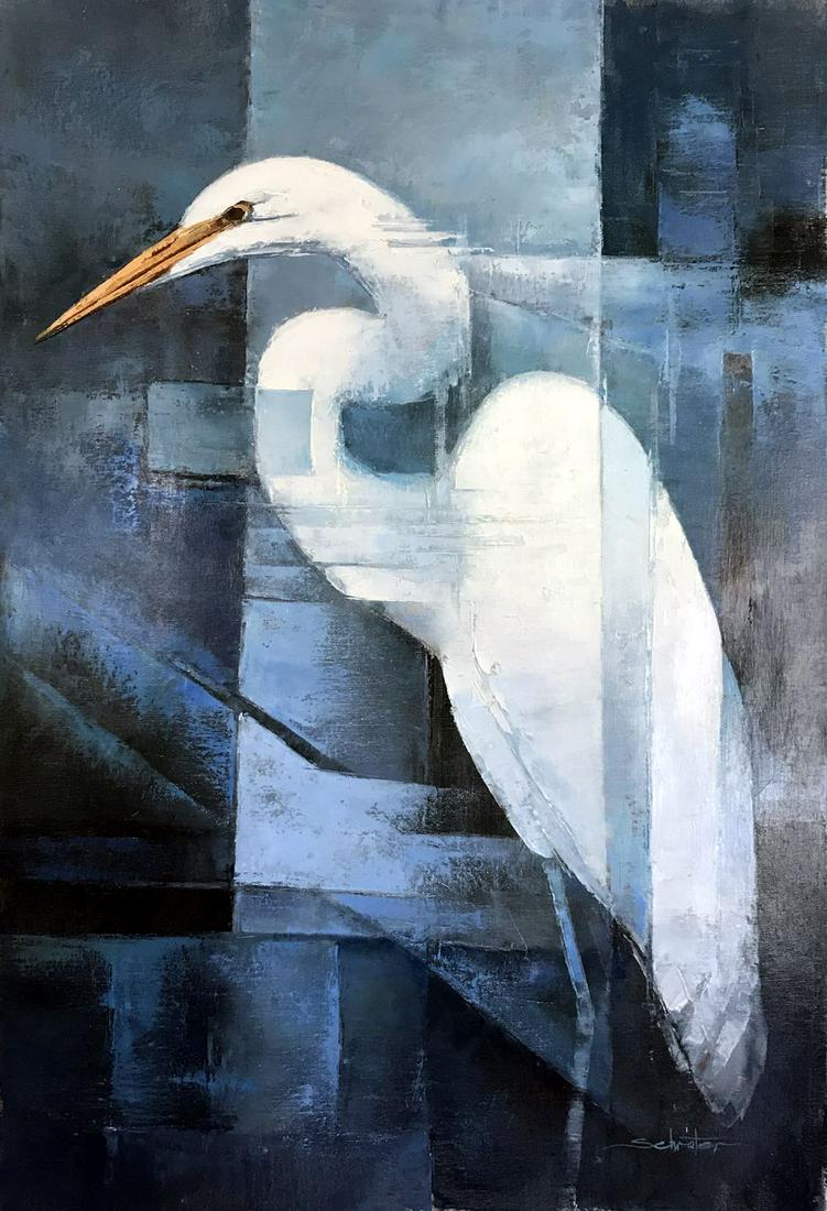 Egret Cubism Modern Stretched Canvas (1 of 1)