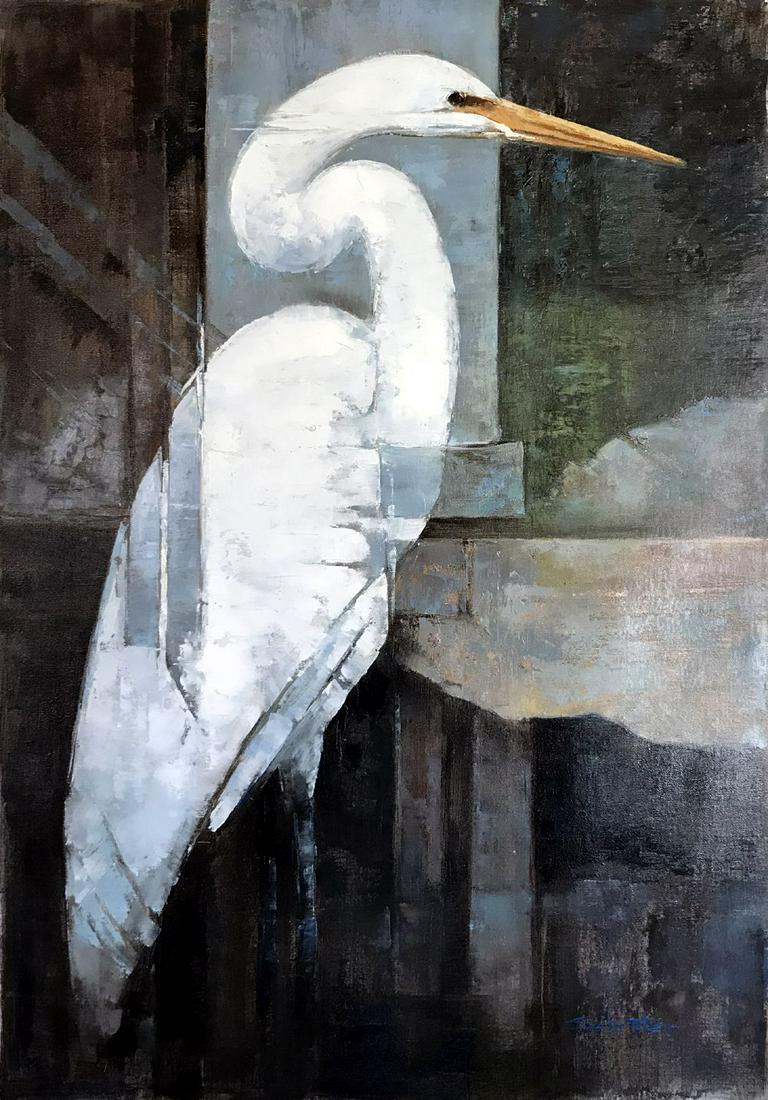 Egret Cubism Modern Stretched Canvas (1 of 1)