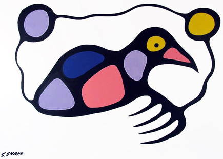 Abstract Miro "Style" Bird Whimsical Original Painting: Stephen Snake | Title of Art: Bird | Medium: Hand Signed by the Artist Original Acrylic Painting on Paper | Edition #: Original | Unframed Size: 22 x 31 inches | Framed Size: Offered Unframed.