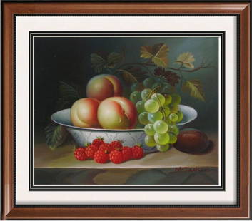 Still Life Fruit Realism - Buy 2 Get Free Shipping: Still Life | Title Of Art: Fruit | Medium: Hand Signed By The Artist Original Acrylic Painting On Canvas | Edition Size: Original | Unframed Size: 16 X 13 Inches | Framed Size: Unframed | Value: $ 550