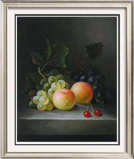 Still Life Fruit Realism - Buy 2 Get Free Shipping: Still Life | Title Of Art: Fruit | Medium: Hand Signed By The Artist Original Acrylic Painting On Canvas | Edition Size: Original | Unframed Size: 23 X 18 Inches | Framed Size: Unframed | Value: $ 650