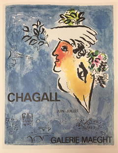 Marc Chagall The Blue Sky Fine Art Offset Lithographic: Marc Chagall | Title of Art: The Blue Sky | Medium: Fine Art Offset Lithographic Print | Unsigned | Edition # N/A | Art Size: 12 x 9 | Offered Unframed. Framing presentation is for concept only. If