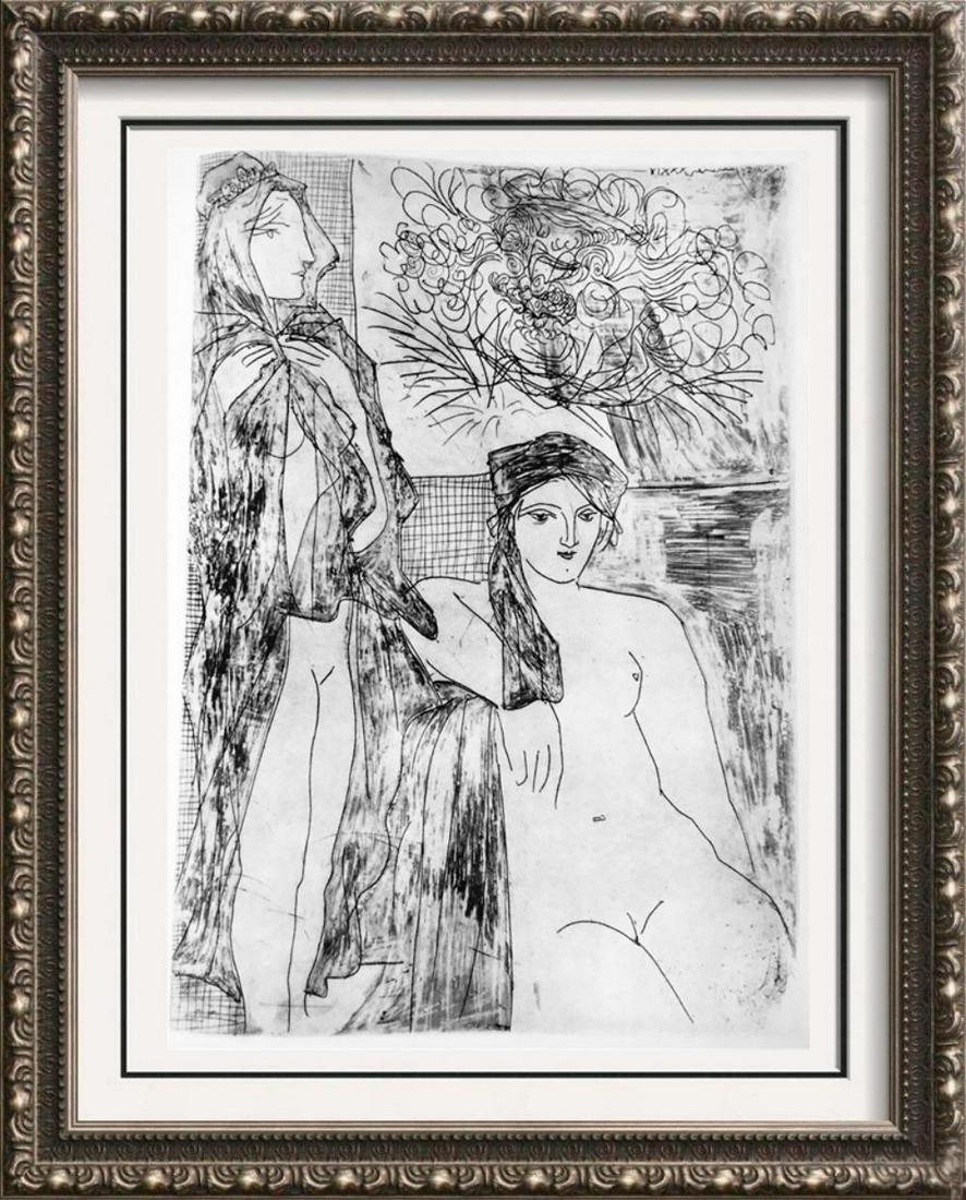 Pablo Picasso 'After' Two Women and Self-Portrait of: Artist Name: Pablo Picasso | Title of Art: (Plate Seventy Nine ) Two Women and Self-Portrait of Rembrandt c. 1934 | Medium: High Quality Double-Sided Fine Art Book Plate | Unsigned | Image Size: Appro