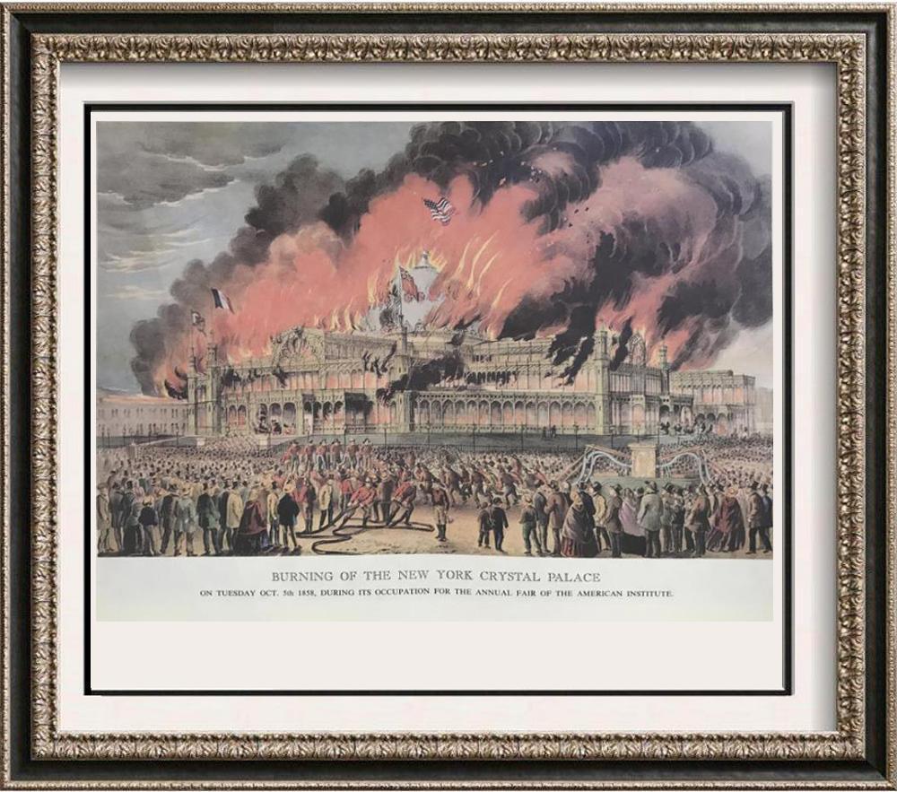 Fire fighting and fires: Burning Of The New York: Fire fighting and fires: Burning Of The New York Crystal Palace October 5, 1858 | Medium: Color Lithographic Fine Art Print | Edition #: N/A | Unframed Size: 8x11 | Framed Size: Offered Unframed. Fram