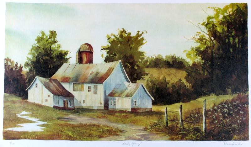 Spring Country Home Landscape Watercolor Style Ltd Ed: Owen Wexler | Title Of Art: Early Spring | Medium: Hand Signed By The Artist Lithograph On Paper | Edition Size: 9/350 | Unframed Size: 15X22 Inches | Framed Size: Unframed | Value: $ 400