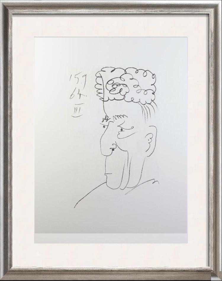 Pablo Picasso (After) Printed In Fall Supervised by: Pablo Picasso | Title Of Art: Portrait Dated 15.9.64 | Edition: 506/666 | Medium: This Suite Was Printed In The Fall Of 1970 Under Supervised by Picasso. Grease Crayon, Lithograph Tusche, Lead Pencil,