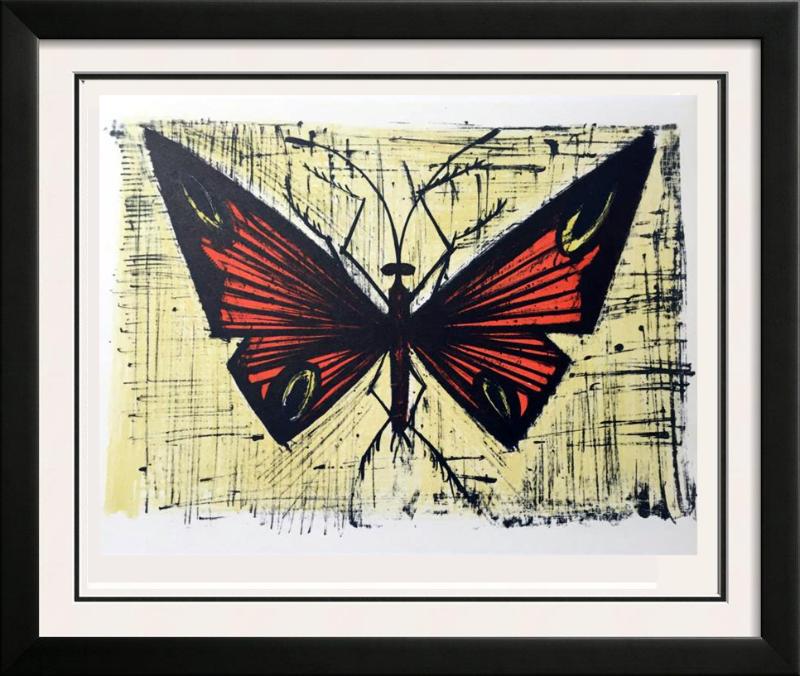 Bernard Buffet Red and Yellow Butterfly Full Color: Artist Name: Bernard Buffet | Title of Art: Plate Fifty One Red and Yellow Butterfly | Medium: Full Color Print, Executed in November 1967 on press of Fernand Moulet, Paris, France printed on velin Ac