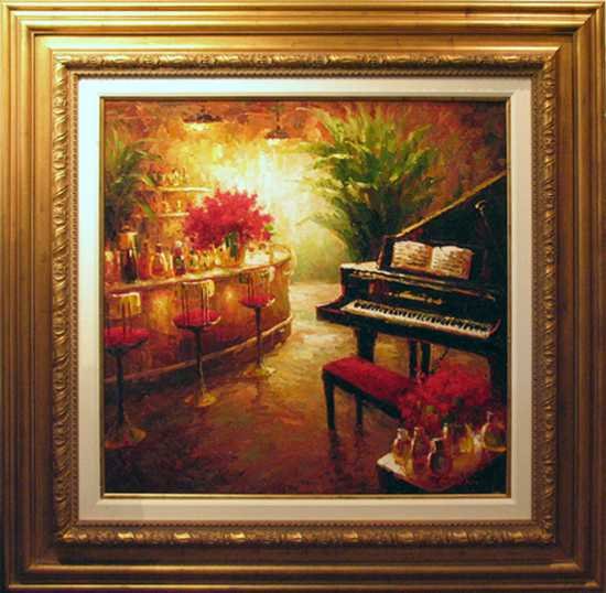 Red Floral Baby Grand Piano ORIGINAL Artwork Fram