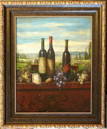 OLD WORLD WINE SCENE CRACKLED CANVAS