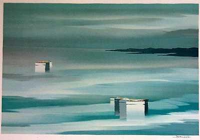 SIGNED COLORFUL ABSTRACT SURREAL LANDSCAPE SALE