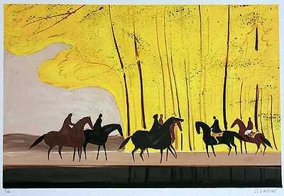 OLD ENGLISH EQUESTRIAN FIGURATIVE COLORFUL ART