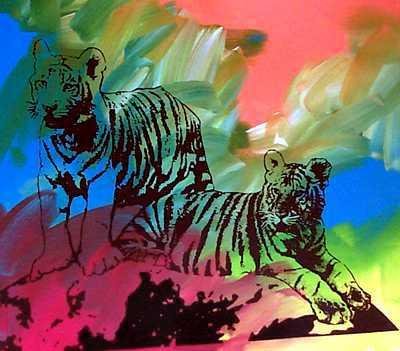 POP CANVAS TIGERS ORIGINAL ARTWORK SIGNED HUGE 
