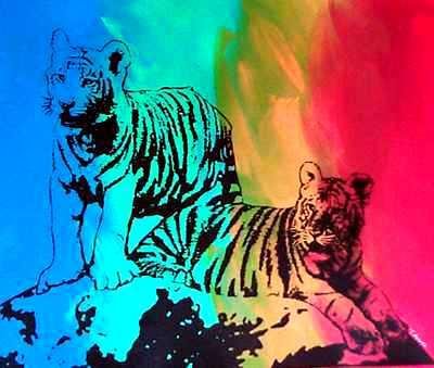 COLORFUL POP ART CANVAS ORIGINAL TIGERS ART SAL