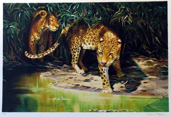 LEOPARDS SIGNED COLORFUL RARE LITHOGRAPH LTD ED