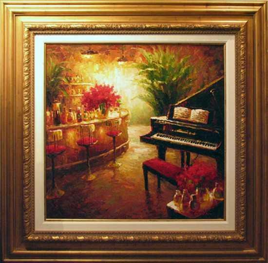 RED FLORAL BABY GRAND PIANO ORIGINAL ARTWORK FR