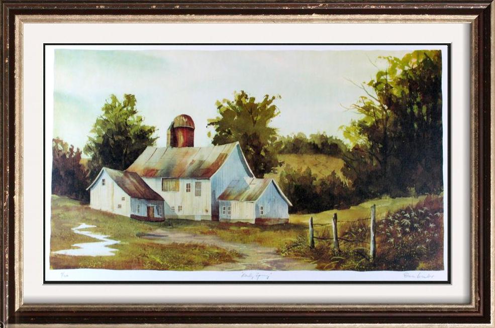 Spring Country Home Landscape Watercolor Style Ltd Ed: Owen Wexler | Title Of Art: Early Spring | Medium: Hand Signed By The Artist Lithograph On Paper | Edition Size: 9/350 | Unframed Size: 15X22 Inches | Framed Size: Unframed | Value: $ 400