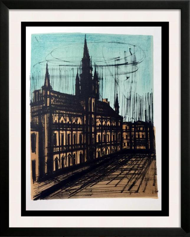 Bernard Buffet Brussele Town Hall Full Color Print,: Artist Name: Bernard Buffet | Title of Art: Plate Sixty Six Brussele Town Hall | Medium: Full Color Print, Executed in November 1967 on press of Fernand Moulet, Paris, France printed on velin Acropole
