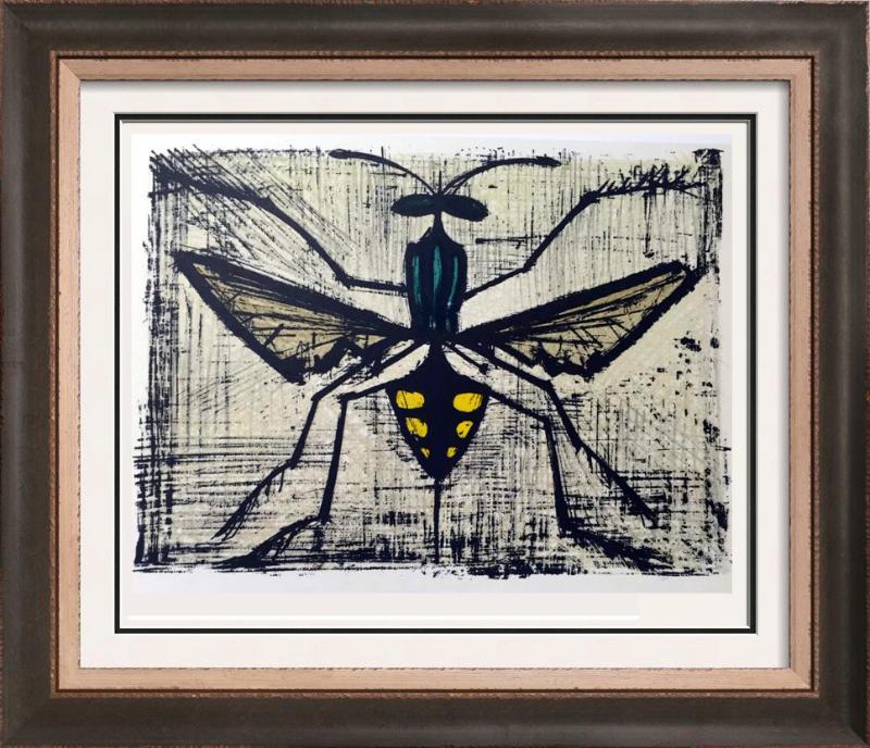 Bernard Buffet Wasp Full Color Print, Executed in: Artist Name: Bernard Buffet | Title of Art: Plate Forty Nine Wasp | Medium: Full Color Print, Executed in November 1967 on press of Fernand Moulet, Paris, France printed on velin Acropole by Papeterie