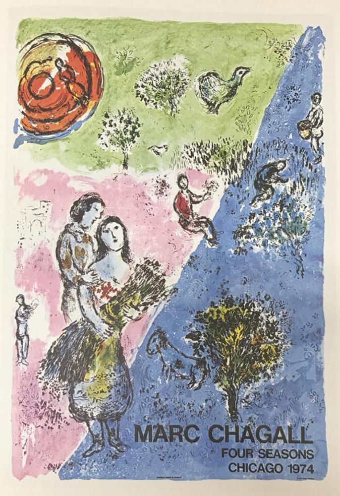 Marc Chagall The Four Seasons Fine Art Offset: Marc Chagall | Title of Art: The Four Seasons | Medium: Fine Art Offset Lithographic Print | Unsigned | Edition # N/A | Art Size: 12 x 9 | Offered Unframed. Framing presentation is for concept only. I
