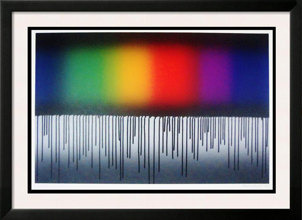 Huge Abstract Modern Bold Limited Edition Signed: Mark Rowland | Title Of Art: Grey Rainbow | Medium: Hand Signed By The Artist Serigraph On Paper | Edition Size: 76/300 | Unframed Size: 26 X 38 Inches | Framed Size: Unframed | Value: $ 1000