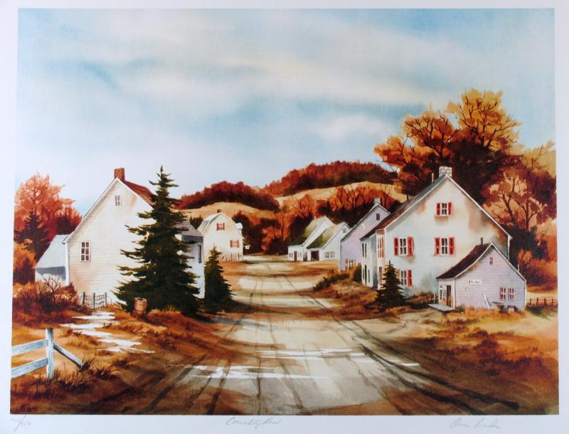 Country Road Beautiful Scene Watercolor Style Realism: Owen Wexler | Title Of Art: Country Road | Medium: Hand Signed By The Artist Lithograph On Paper | Edition Size: 200/350 | Unframed Size: 16X21 Inches | Framed Size: Unframed | Value: $ 400