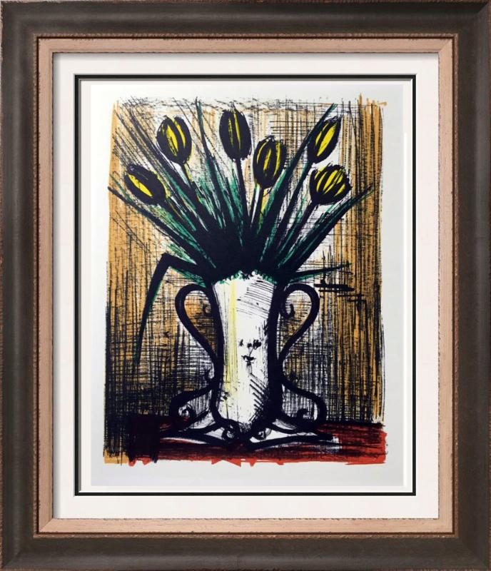 Bernard Buffet Vase of Tulips Full Color Print,: Artist Name: Bernard Buffet | Title of Art: Plate Twenty One Vase of Tulips | Medium: Full Color Print, Executed in November 1967 on press of Fernand Moulet, Paris, France printed on velin Acropole by