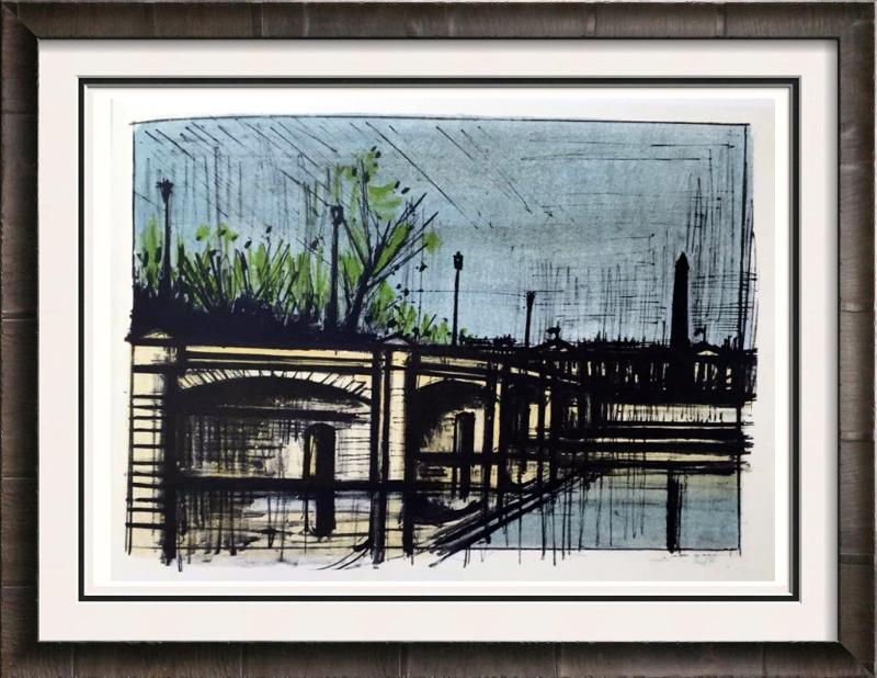 Bernard Buffet Paris Le Pont de la Concorde Full Color: Artist Name: Bernard Buffet | Title of Art: Plate Forty One Paris Le Pont de la Concorde | Medium: Full Color Print, Executed in November 1967 on press of Fernand Moulet, Paris, France printed on veli