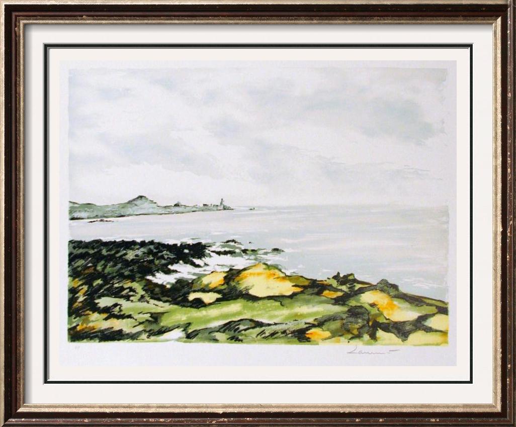 WATERCOLOR STYLE LIMITED EDITON BOAT SCENE LANDSCAPE: JOHN PIERRE LAURENT | Title of Art: SEASIDE | Medium: HAND SIGNED LIMITED EDITION SERIGRAPH ON PAPER | Edition Size: 582/600 Art Size: 22x30 Framed Size: Unframed | Value: $ 500