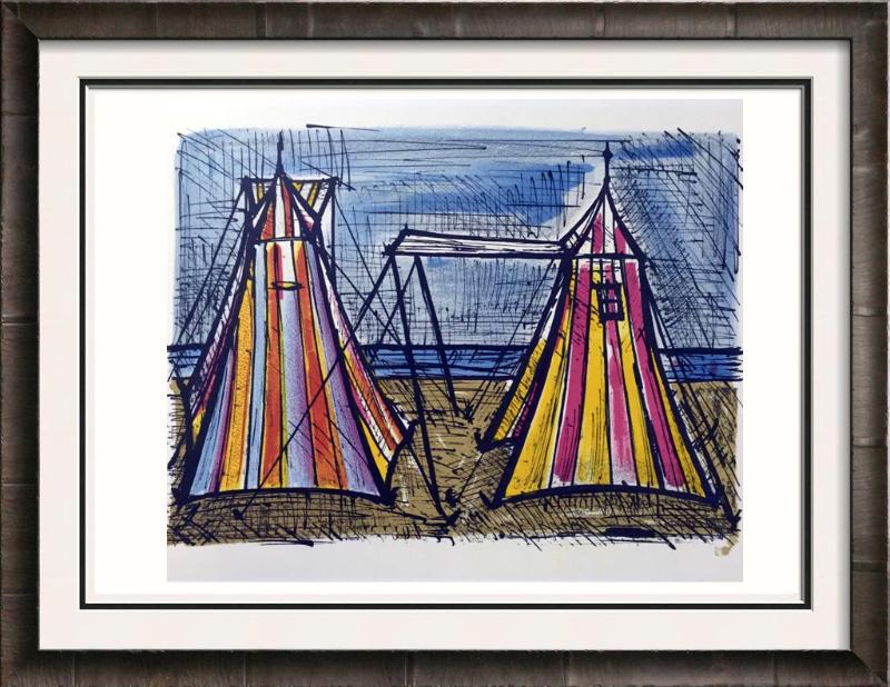 Bernard Buffet Tents Full Color Print, Executed in: Artist Name: Bernard Buffet | Title of Art: Plate Seven Tents | Medium: Full Color Print, Executed in November 1967 on press of Fernand Moulet, Paris, France printed on velin Acropole by Papeteries de
