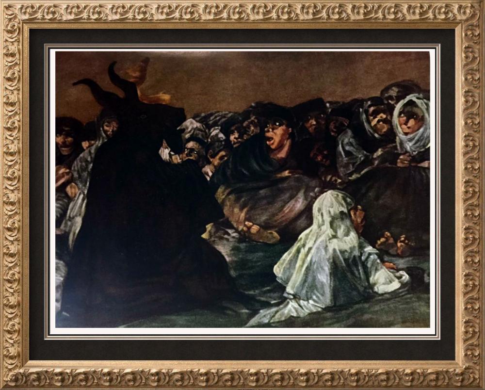 Francisco Jose de Goya y Lucientes Detail of The: Artist Name: Francisco Jose de Goya y Lucientes | Title of Art: (Plate Fourteen) Detail of The Witches Sabbath c.1819-23 | Medium: Fine Art Print | Unsigned & Unnumbered | Art Size: Approx 8 x 10 | Of
