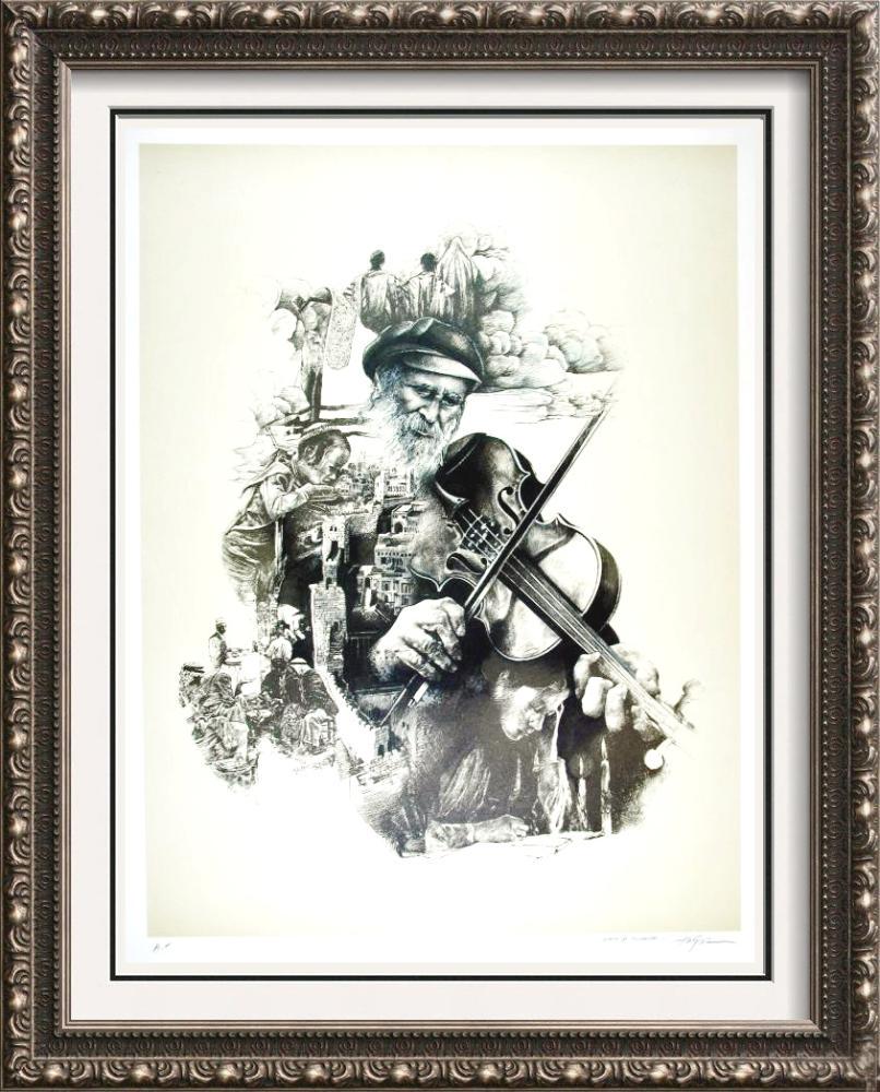 Litho Signed Old Man playing Violin Detailed Limited: Harper | Title of Art: Music to my Ears | Medium: Hand Signed by the Artist Limited Edition Lithograph on Paper Mounted on Board | Edition #: AP (Artist's Proof) | Unframed Size: 33 x 24 inches | Offe