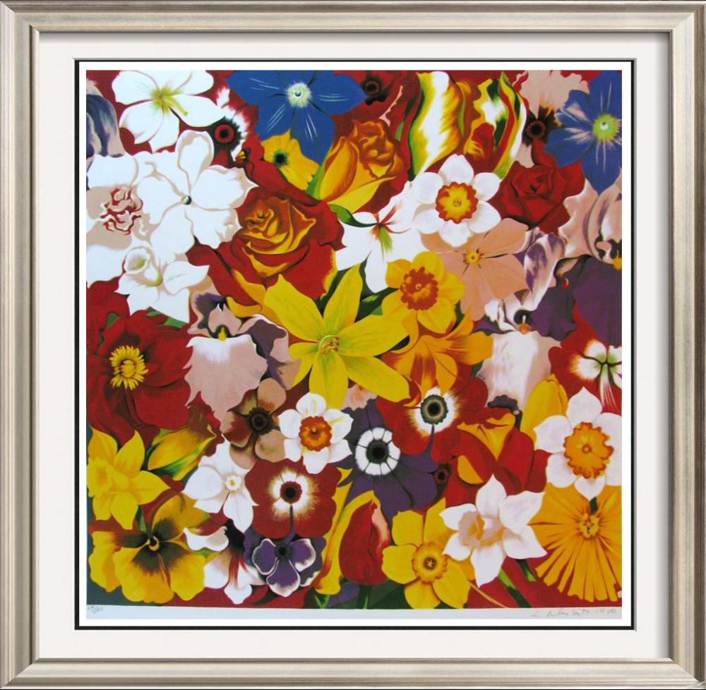 Colorful Lowell Nesbitt Signed Ltd Ed Serigraph: Lowell Nesbitt | Title of Art: Multi-Colored Flower | Medium: Hand Signed by the Artist Serigraph on Canvas | Edition #: 1/375 | Unframed Size: 37x36 inches | Offered Unframed. Framing presentation if