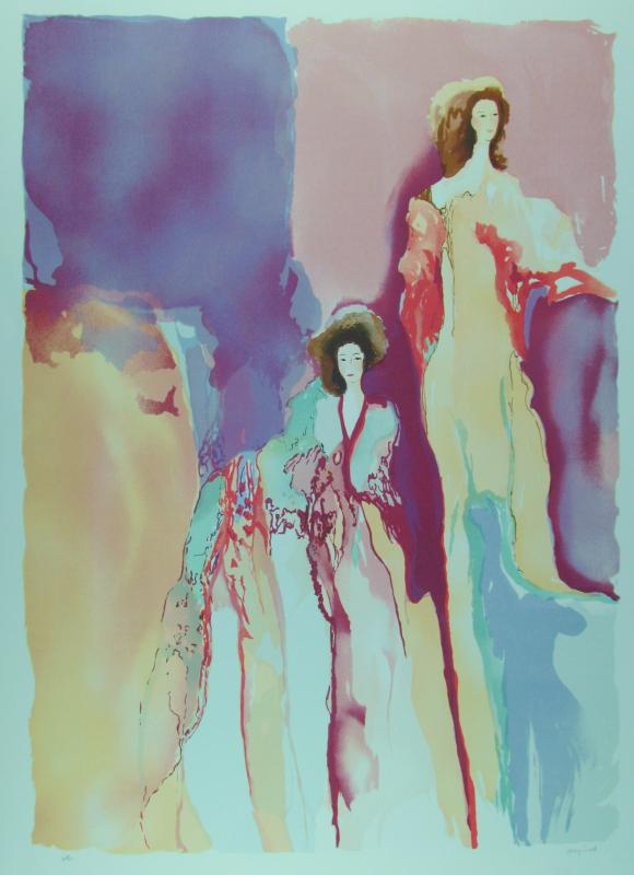 Large Bazinet Colorful Deco Abstract Women Watercolor: Jane Bazinet | Title Of Art: Time & Again | Medium: Hand Signed By The Artist Serigraph On Paper | Edition Size: Hc - Hors Commerce | Unframed Size: 39X30 Inches | Framed Size: Unframed | Value: $ 900