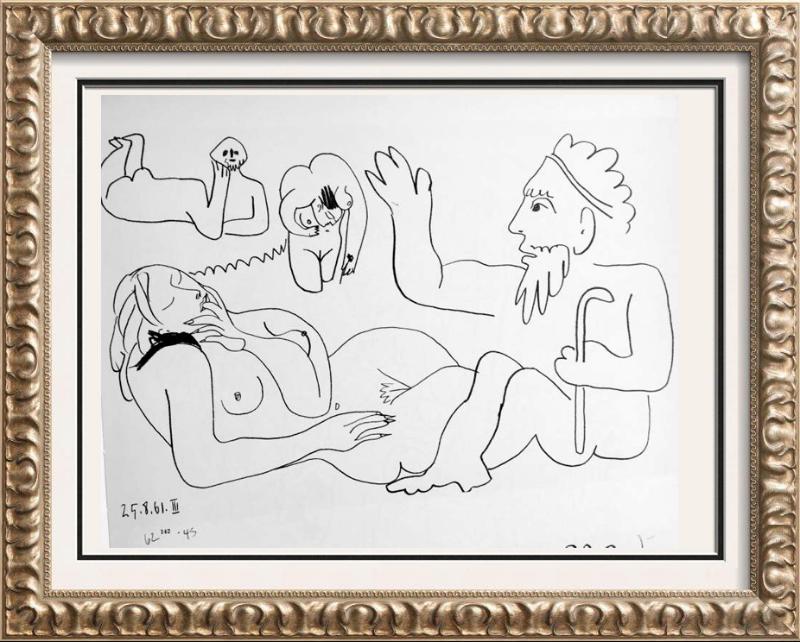 Pablo Picasso Black & White 3 images & Double Page: Pablo Picasso | Title of Art: Black & White 3 images & Double Page Black & White Print # 62142-62145 | Medium: Fine Art Book Plate, Published 1963 Editions Cercle d'Art, Paris. Reproductions printed i