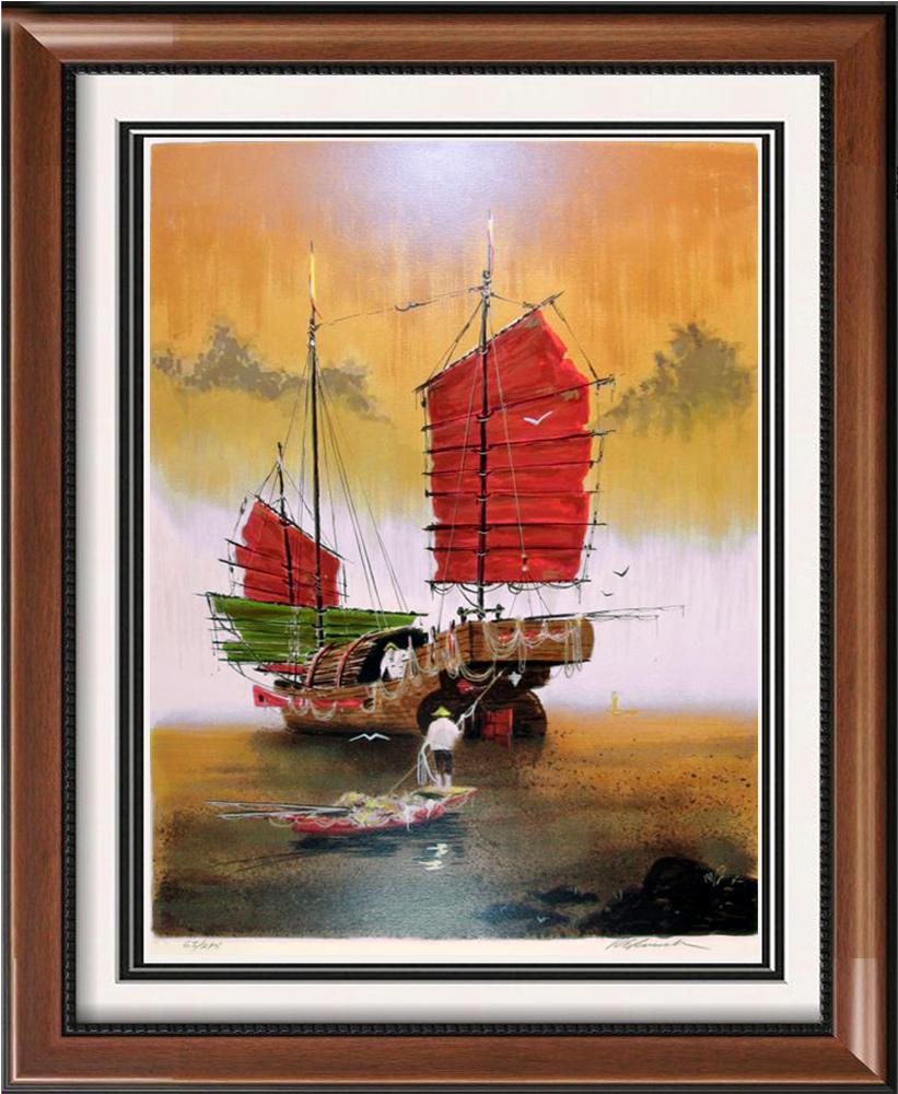 Asian Fishing Harbor Colorful Serigraph Signed Limited (1 of 3)