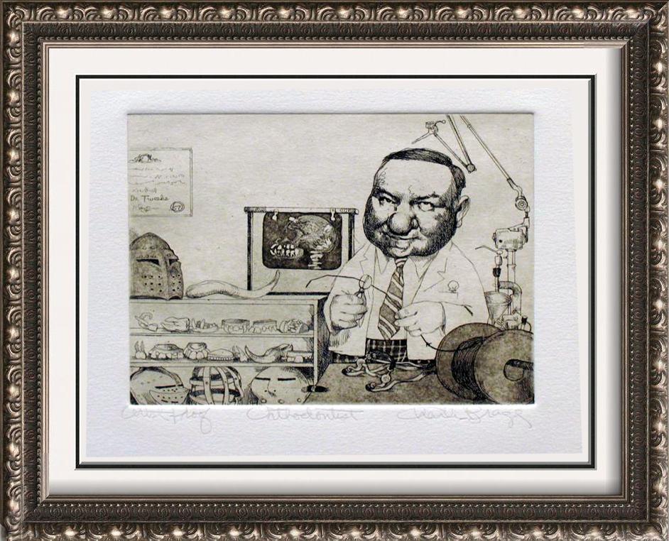 Charles Bragg Orthodontist Dentist Signed Etching Ltd: Charles Bragg | Title Of Art: Orthodonist | Medium: Hand Signed By The Artist Etching On Paper | Edition #: AP (Artist's Proof) | Unframed Size: 8 X 10 Inches | Offered Unframed | Value: $ 500