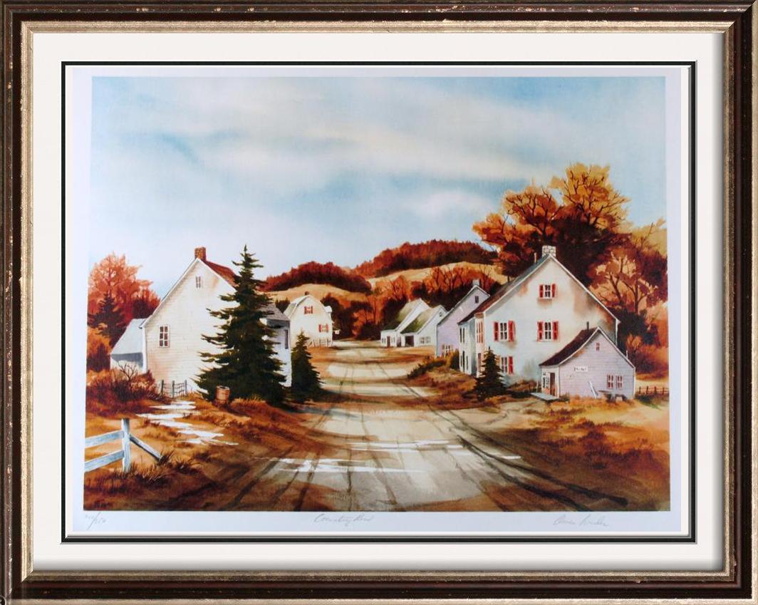Country Road Beautiful Scene Watercolor Style Realism: Owen Wexler | Title Of Art: Country Road | Medium: Hand Signed By The Artist Lithograph On Paper | Edition Size: 200/350 | Unframed Size: 16X21 Inches | Framed Size: Unframed | Value: $ 400