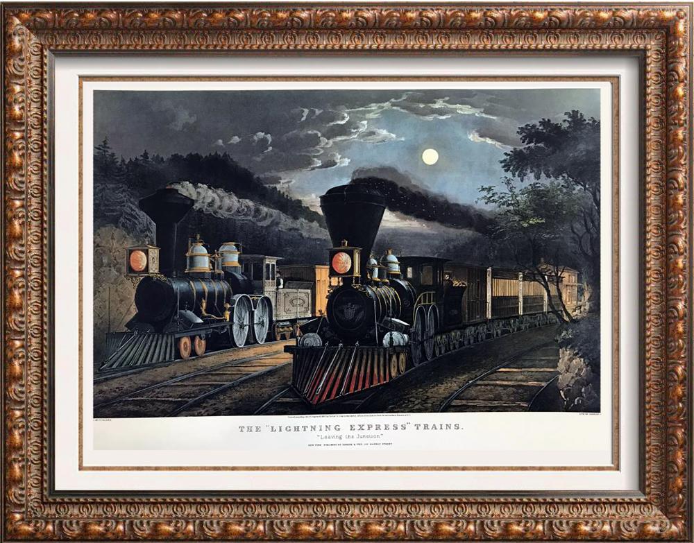 Roy King c.1987 The Lightning Express Trains Heroic: Roy King | Title of Art: c.1987 The Lightning Express Trains Heroic Poetry Of The Rails | Medium: Colored Lithographic Fine Art Print | Edition #: N/A | Unframed Size: 12x16 | Framed Size: Offered Unf