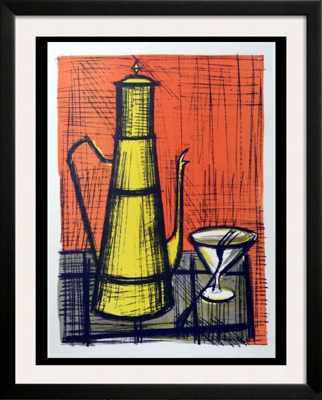 Bernard Buffet Still Life with a Coffee Pot Full Color: Artist Name: Bernard Buffet | Title of Art: Plate Fourteen Still Life with a Coffee Pot | Medium: Full Color Print, Executed in November 1967 on press of Fernand Moulet, Paris, France printed on velin
